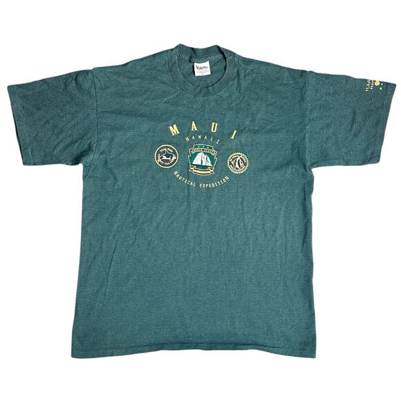 Vintage 1990s Single Stitch Green T-Shirt Maui Nautical Expedition XL - Picture 1 of 5
